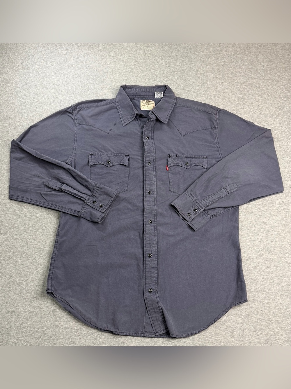 Vintage Levis Western Pearl Snap Shirt Mens Medium Gray Cotton 90s Y2K Cowboy